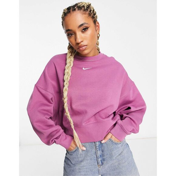 Nike Collection Fleece Oversized Crew Neck Sweatshirt in Purple Size Medium - Picture 2 of 8